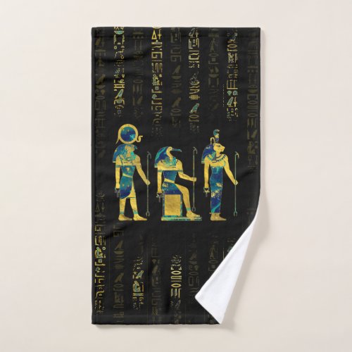 Egyptian Deities  on hieroglyphics gold and marble Bath Towel Set