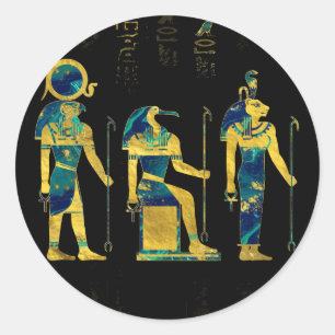 Egyptian Deities on hieroglyphics gold and marble Classic Round Sticker