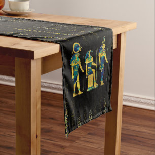 Egyptian Deities on hieroglyphics gold and marble Short Table Runner
