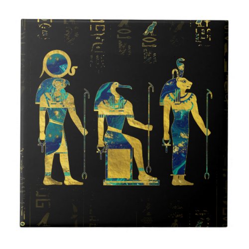 Egyptian Deities  on hieroglyphics gold and marble Tile