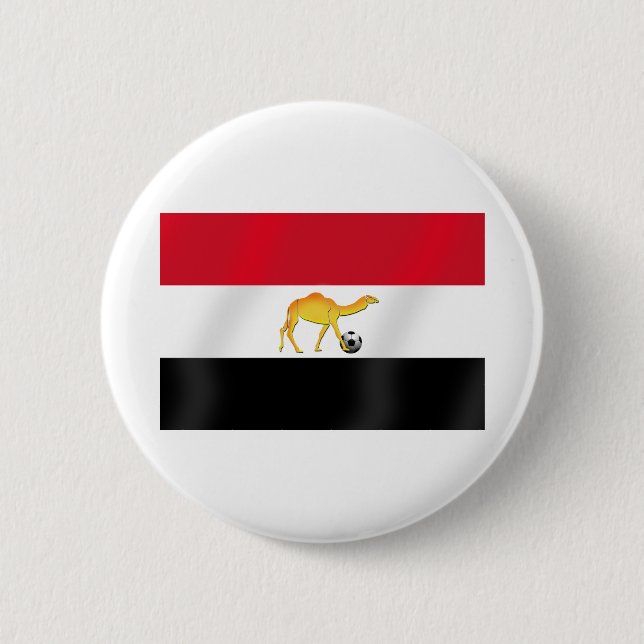 Egyptian desert camel soccer ball flag pinback button (Front)
