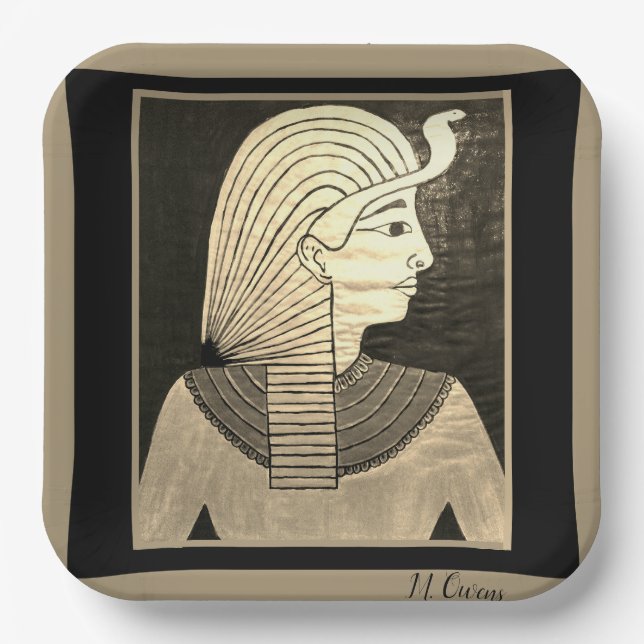 Egyptian Design in Black and Gray Paper Plates (Front)