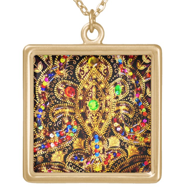 Egyptian Dress Pattern Gold Plated Necklace (Front)