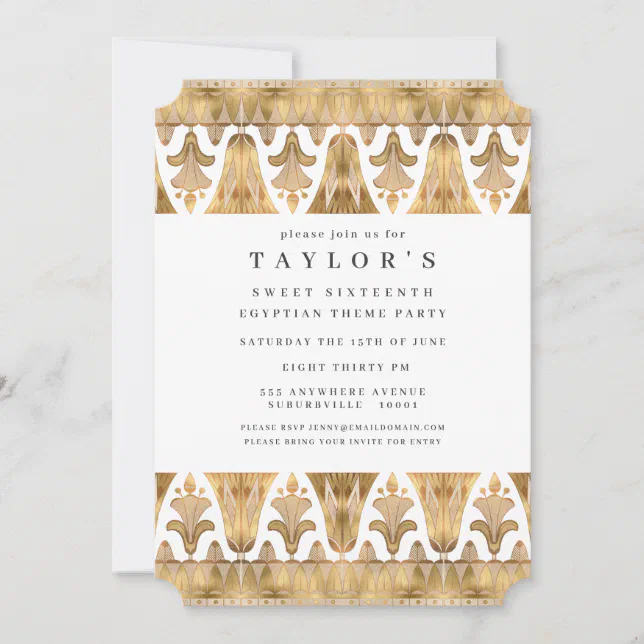 Egyptian Egypt Art Deco Gold Birthday Party Invitation | Zazzle