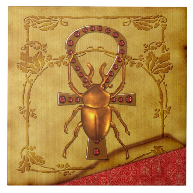 Egyptian Elegance Optical Folk Art Ceramic Tile (Front)