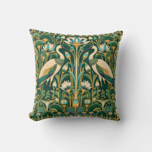 Egyptian Emerald Ibis Lotus Garden Throw Pillow
