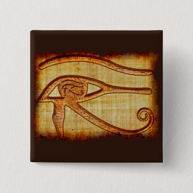 Egyptian Eye of Horus Ancient Papyrus-effect Art Button (Front)