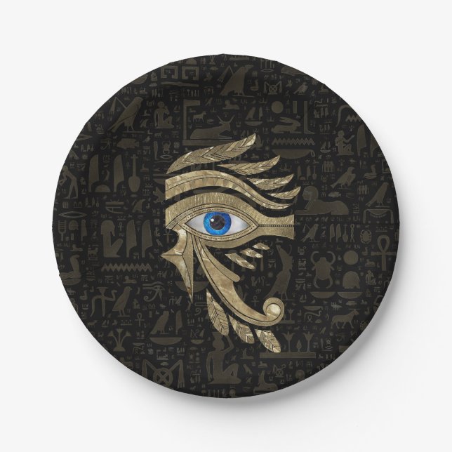 Egyptian Eye of Horus - Black and Gold Paper Plates (Front)