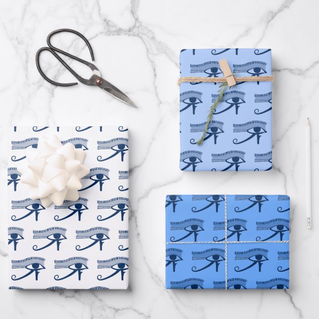 Egyptian Eye of Horus Blue Amulet Wrapping Paper Sheets (Front)