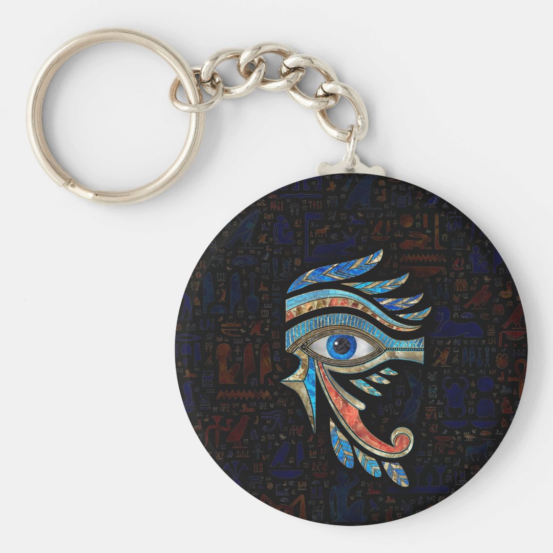 Egyptian Eye Of Horus Gemstones And Gold Keychain Zazzle