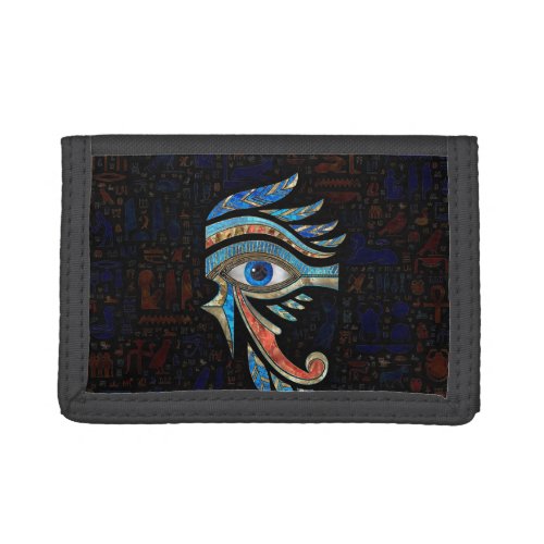 Egyptian Eye of Horus _ Gemstones and Gold Trifold Wallet