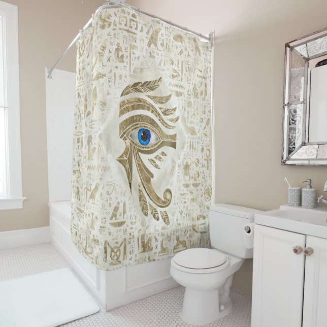 Egyptian Eye of Horus - Gold and pearl Shower Curtain (In Situ)