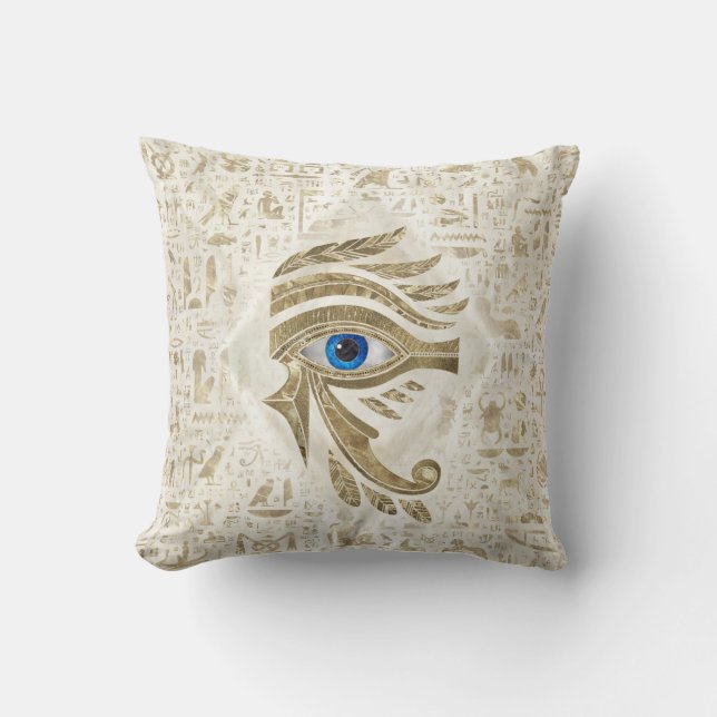 Egyptian Eye of Horus - Gold and pearl Throw Pillow (Front)