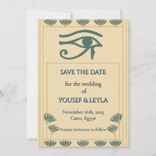 Egyptian Eye of Horus Lotus Gold Save the Date Invitation