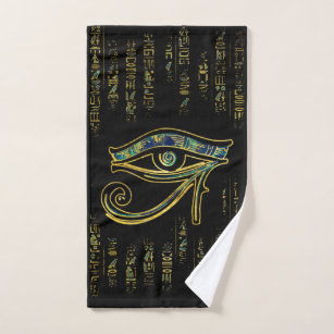 Egyptian Eye of Horus  on hieroglyphics and marble Bath Towel Set