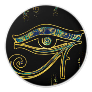 Egyptian Eye of Horus on hieroglyphics and marble Ceramic Knob