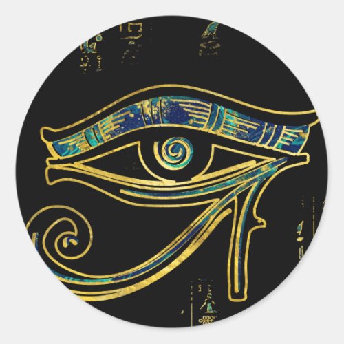 Egyptian Eye of Horus  on hieroglyphics and marble Classic Round Sticker