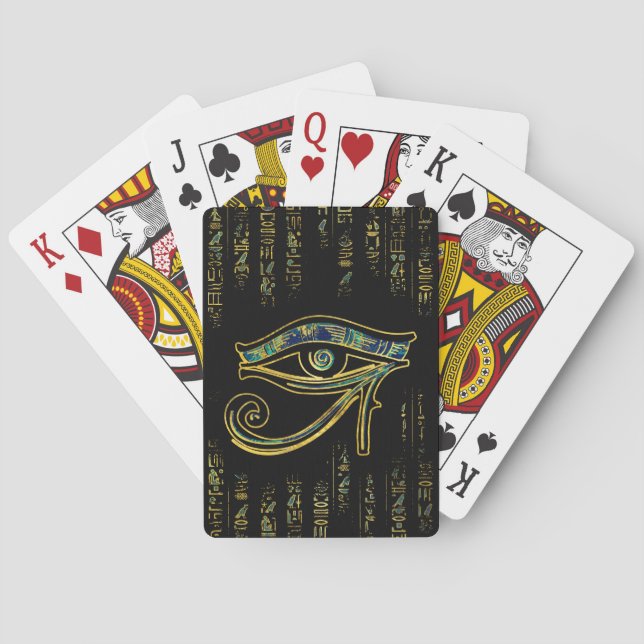 Egyptian Eye of Horus  on hieroglyphics and marble Poker Cards (Back)
