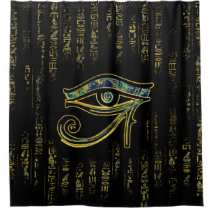 Egyptian Eye of Horus on hieroglyphics and marble Shower Curtain