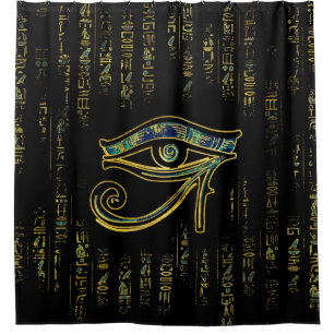 Egyptian Eye of Horus  on hieroglyphics and marble Shower Curtain