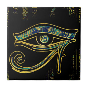 Egyptian Eye of Horus on hieroglyphics and marble Tile