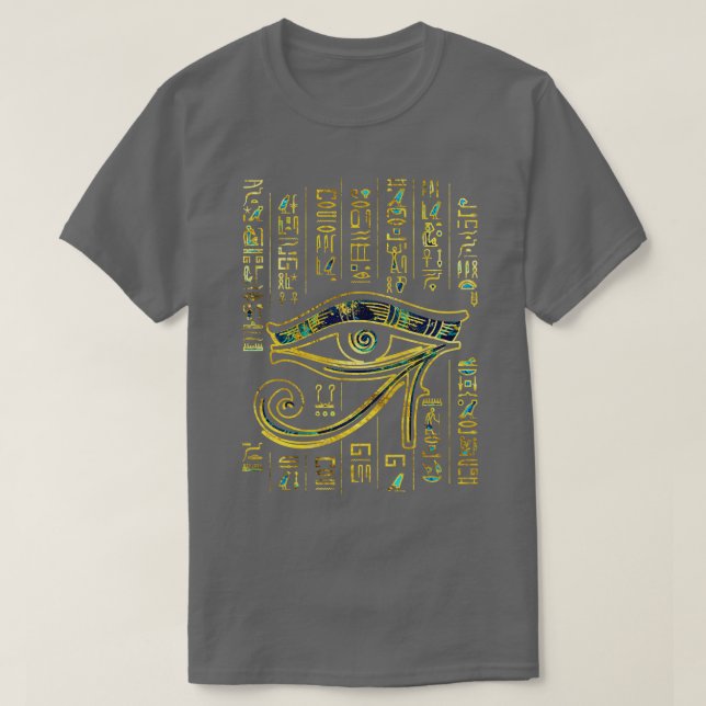 Egyptian Eye of Horus on hieroglyphics gold and ma T-Shirt (Design Front)
