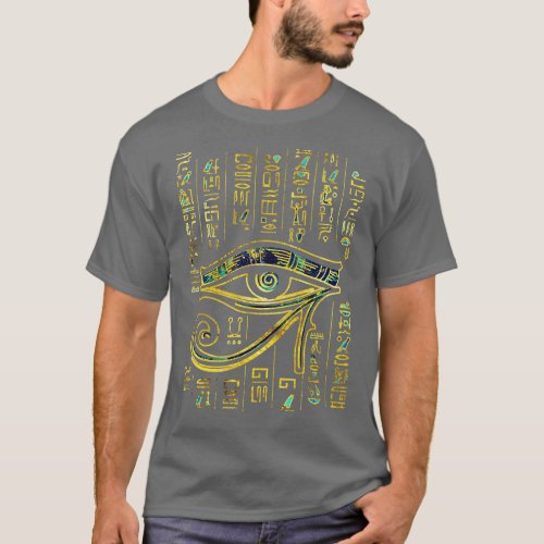 Egyptian Eye of Horus on hieroglyphics gold and ma T_Shirt