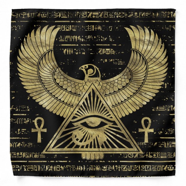 Egyptian Eye of Horus - Wadjet Gold and Black Bandana (Front)