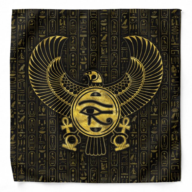 Egyptian Eye of Horus - Wadjet Gold and Black Bandana (Front)