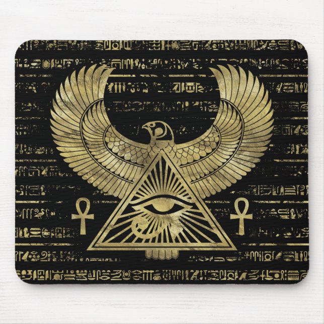 Egyptian Eye of Horus - Wadjet Gold and Black Mouse Pad (Front)