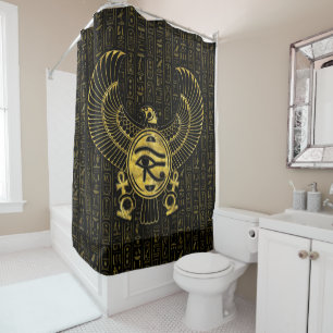 Egyptian Eye of Horus - Wadjet Gold and Black Shower Curtain
