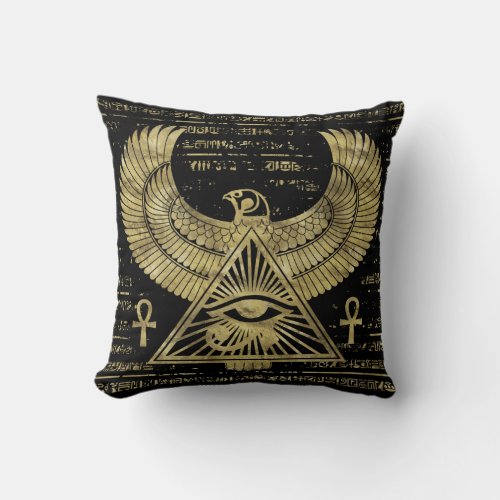 Egyptian Eye of Horus _ Wadjet Gold and Black Throw Pillow