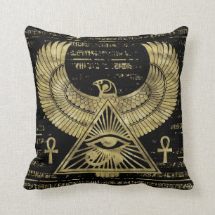Egyptian Eye of Horus - Wadjet Gold and Black Throw Pillow