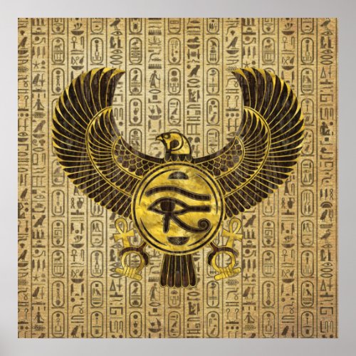 Egyptian Eye of Horus _ Wadjet Gold and Wood Poster