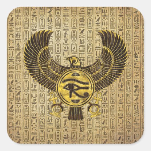 Egyptian Eye of Horus _ Wadjet Gold and Wood Square Sticker