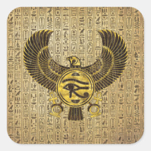 Egyptian Eye of Horus - Wadjet Gold and Wood Square Sticker