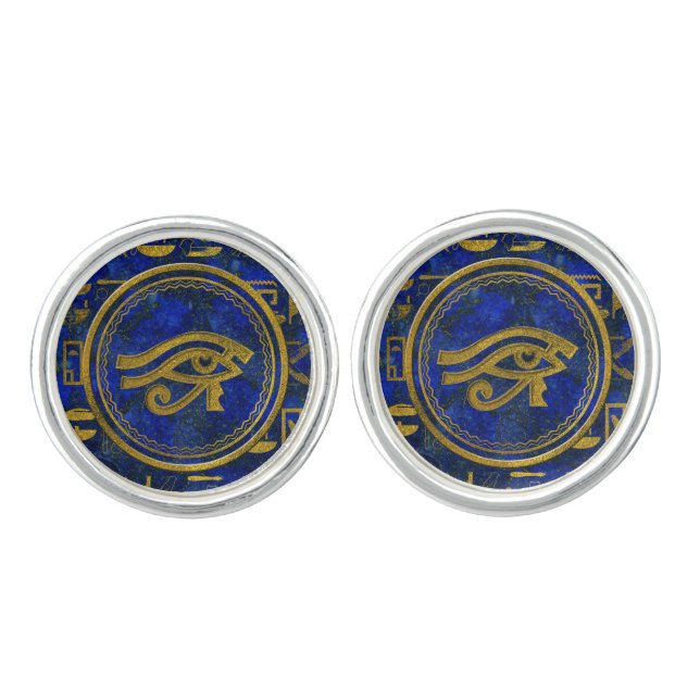 Egyptian Eye of Horus - Wadjet Lapis Lazuli Cufflinks (Front)