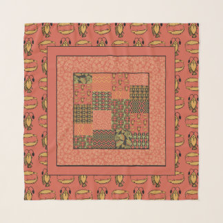 Egyptian Faux Patchwork Brick Red Tribal Patterns Scarf