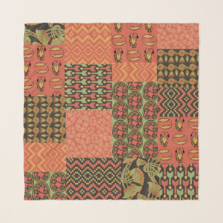 Egyptian Faux Patchwork Brick Red Tribal Patterns Scarf
