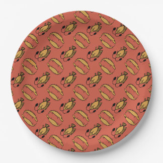 Egyptian Fish and Crocodile on Red Paper Plate