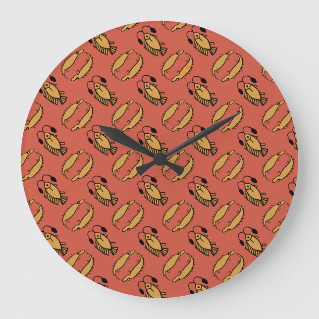 Egyptian Fish and Crocodile, Red Round Wall Clock (Front)