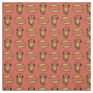 Egyptian Fish, Crocodile on Rusty Red Fabric