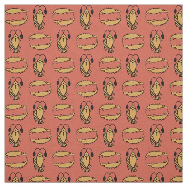 Egyptian Fish, Crocodile on Rusty Red Fabric (Swatch)