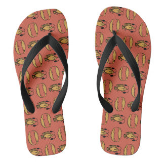 Egyptian Fish, Crocodile on Rusty Red Flip Flops