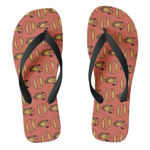 Egyptian Fish Crocodile on Rusty Red Flip Flops