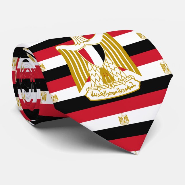 Egyptian Flag & Coat of Arms, Flag of Egypt Neck Tie (Rolled)