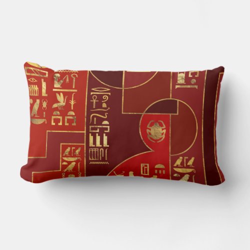 Egyptian Geometric Art Deco Red and Gold Lumbar Pillow