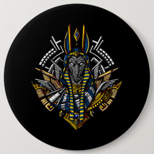 Egyptian God Anubis Ancient Wolf Pharaoh Button