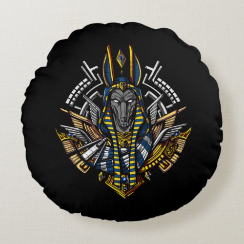 Egyptian God Anubis Ancient Wolf Pharaoh Round Pillow