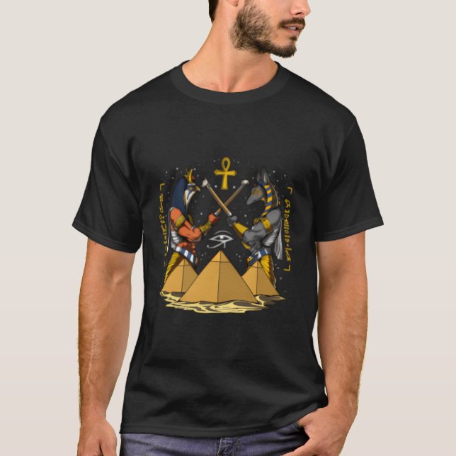 Egyptian God Anubis Horus Ancient Pyramids Ankh Hi T-Shirt (Front)
